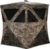 The R100 Realtree Edge Blind comfortably fits 2 hunters and has a 65" center height hub to hub 63" x 63" and floor space 49.5" x 49.5". Its constructed of a true 150 denier polyester thread in both th...