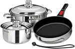 Magma 7-Piece Professional Series Gourmet &ldquo;Nesting&rdquo; Stainless Steel Cookware w/Ceramica; Non-Stick