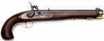 This is Pedersoli's standard model Kentucky. The stock is walnut, while the trigger guard, ramrod ferrels and forend cap are all brass*. The lock is case colored with a 10-1/4 inch blued barrel.   Wei...
