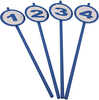 These highly reflective vinyl numbers are ahered to 4.5" circles welded to 1/2" powder-coated steel rods that are 20" in length. Ten stakes per pack.