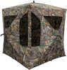 "Primal ""The Den"" 3 Man Blind.  10  Windows w/shoot-through mesh window coverings.  58” x 58” Footprint. Height: 67”.  Large zipper.  360 Full View Shooting Access.  Pack size: 7.5” x 7.5” x 43”.  C...