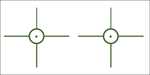 Combination 3D and target capabilities. Additional vertical line presents a familiar crosshair style appearance and provides for aided alignment in a low to high pull.