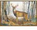 Rug features a Trophy Whitetail Buck On Alert In a Hardwood Timber Stand. 100% Nylon Construction With Scotchgard Protection And Non-Skid Foam Backing.