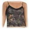 Camouflage Camisole Top Made Of Soft, Silky 100% Polyester Fabric Trimmed Across The Top With Black Lace.