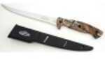 A 7.25In 420 Stainless Steel Blade On a 13In Full Length filet Knife. Includes a Snap-On Belt Loop Plastic Sheath.