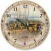 Wall Clock With a Birch Bark Designed outer Ring And a Center Scene With Several Deer.