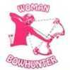 'Woman Bowhunter' Decal With Lady Drawing a Bow, 8" X 8", Pink.