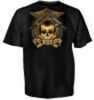 100% Pre-Shrunk Cotton T-Shirt With Picture Message On Back Of Shirt In Full Color. Black With Fortune Favors SOns Of Guns Skull Picture. Left Front Chest Logo SOns Of Guns.