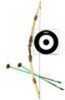 Kidâ€™s longbow kit, includes longbow, arm guard, paper target, and (2) 23-in. suction cup tipped arrows. 36" overall bow length. 20" draw length, 12 lb. draw weight. Ambidextrous.