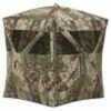 Made with a durable five-hub design for easy setup and take down. Features shoot through mesh windows and a peek window on the back side of the blind.