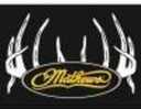 Decal featuring white antlers and the Mathews logo. Size: 12â€x8â€.