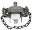 An extremely well built trap featuring a double posted pan, night latch dog, thick jaws, heavy base, high levers, locknut and 12 in. of machine chain with swivel on end.