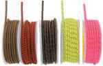 Has a Linear, Non-Stretch Core And Stiff Exterior braided Sheath. Comes In a Single Dispenser With The followIng Colors: Brown/Green, Black/Red, Black, Neon Green, And Neon Pink.