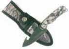 Features: Camouflage Gut-Hook Skinning Knife, 440A Oxide Finish Stainless Steel Blade, Non-Slip Rubberized Aluminum Handle, Striated Thumb Rest, 1000D Nylon moulded Camouflage Sheath, Blade: 3-1/4”, O...