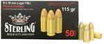 Model: Sterling Caliber: 9MM Grains: 115Gr Type: Full Metal Jacket Units Per Box: 50 Manufacturer: Sterling Model: Sterling Mfg Number: SRL8698779955748