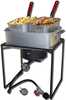 King Kooker's 16in.H Rectangular Outdoor Cooker is ideal for cooking two foods at once with its large 15-qt. rectangular aluminum fry pan and 2 punched aluminum baskets with heat-resistant handles. CS...