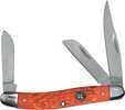 Cattleman Stockman, 3.5" closed length, orange jigged delrin handles, stainless steel bolsters, stainless steel satin finished blades.|0.18|4.5|1.75|0.75|Blade length: 2.50 in|Overall length: 3.50 in ...