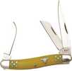Cattleman Stockman, 3.5" closed length, yellow delrin handles, stainless steel bolsters, stainless steel satin finished blades.|0.16|4.5|1.75|0.75|Blade length: 2.50 in|Overall length: 3.50 in Closed|...