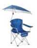 The Sport Brella Chair Is Blue. It Is a Fold Out Chair With 360 Degree Swivel Umbrella. It provides Complete Sun Protection In Any Direction And Can Even Be Adjusted For Wind Protection. The Umbrella ...