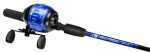 The South Bend Neurtron Spincast Combo Is 6 Feet And 2 pieces. The Color Is Blue. It Is a Size 30 Reel. It features a Fiberglass Rod. There Are Ceramic guides. Also Featured Is a Eva Handle.