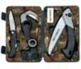 The Meyerco 9-Piece Game Cleaning Set features a Folding Saw, Gut Hook Tool With Three Replacement blades, Large Rubber-gripped Folding Knife, And Tungsten Sharpener. Folding Saw. Gut Hook Tool. 3 Rep...