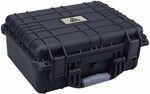 This watertight protective Mule case as a black finish and is 16" x 13" x 6.87".