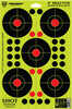 The Shot Seeker Adhesive Reactive Target Has 5 Separate 4" Bullseye Targets On One 14.50" X 9.50" Sheet. The Shot Seeker Adhesive Targets Show a Big Shot Burst With a Bright Yellow Halo at The Impact ...