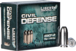 Liberty Ammunition Civil Defense Round generates velocities In Excess Of 1900 Fps With Over 600 ft Lbs Of Kinetic Energy. At 25 meters, Civil Defense achieves Less Than 2" Of Dispersion, 12" Of Penetr...