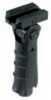 Leapers Inc UTG Foldable Adjustable Foregrip Has a Slide-On Mounting Deck, Finger grooves, And An End Cap For Battery Storage.