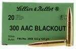The 300 Black out round from Sellier and Bellot is a 124 grain full metal jacket. This round has a muzzle velocity of 2165 feet per second, and 1284 foot pounds of energy.