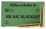 The 300 Blackout Subsonic by Sellier and Bellot is a 220 grain full metal jacket subsonic. This round has a muzzle velocity of 1159 feet per second, and 500 foot pounds of energy.