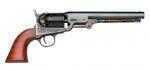 This 1851 London model features a case hardened forged steel frame, blued parts, steel backstrap and triggerguard, octagonal barrel, and a varnished Navy grip.