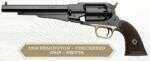 The 1858 Remington is manufactured by Pietta. This model is featured with a steel frame, checkered grips, and a 6-shot cylinder. Complete with a brass triggerguard.