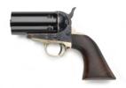 This 1851 Pepperbox is the perfect unique addition to any black powder collection. The Pepperbox is built on an 1851 Navy revolver frame with a longer cylinder retained on the cylinder pin by a thread...