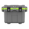 Material: Injection MLDED Size: 30 Quart Color: Dark Gray/Green DIMENSIONS: 25.3"X19"X18.5" Other FEATURES:: 2" Thick Solid Insulation Secure Press & Pull LATCHES Freezer Grade 360 Seal Built In SS Bo...