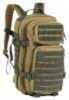 Type/Color: Backpack/Tan W/ Olive Webbing Size/Finish: 9.5"W X 18"H X 12.5"D Material: 600D Polyester Other FEATURES:: Mesh Ventilated Back W/ Velcro Top Closure 2 Main Pockets/2 Accessory Pockets/MOL...