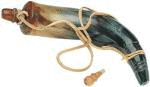 Type/Color: Powder Horn/VARIES Size/Finish: VARIES Material: Horn And Wooden Cap Other FEATURES:: Leather Lanyard/Sling Wooden Plug Fitted With CARVED Wooden Cap & Stopper